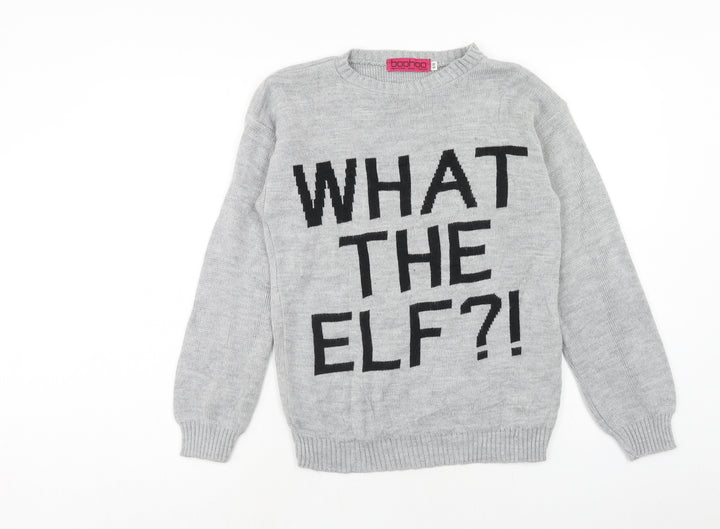 Boohoo Womens Grey Round Neck Acrylic Pullover Jumper Size S - What the Elf Size S-M