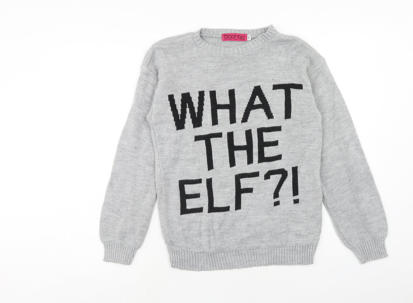 Boohoo Womens Grey Round Neck Acrylic Pullover Jumper Size S - What the Elf Size S-M