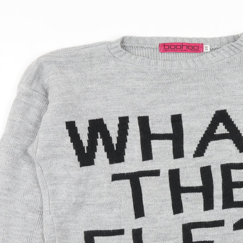Boohoo Womens Grey Round Neck Acrylic Pullover Jumper Size S - What the Elf Size S-M