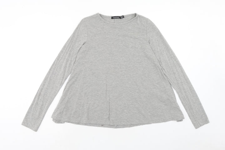 Boohoo Womens Grey Polyester Basic T-Shirt Size 6 Round Neck