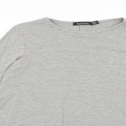 Boohoo Womens Grey Polyester Basic T-Shirt Size 6 Round Neck