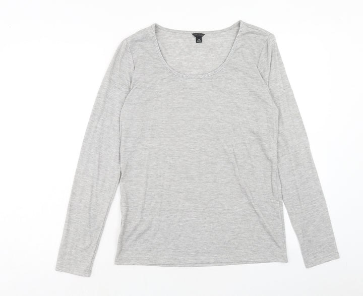 Ann Taylor Womens Grey Polyester Basic T-Shirt Size M Round Neck