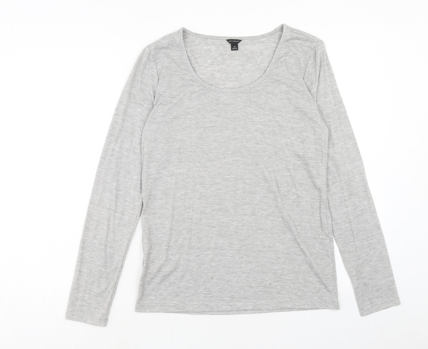 Ann Taylor Womens Grey Polyester Basic T-Shirt Size M Round Neck