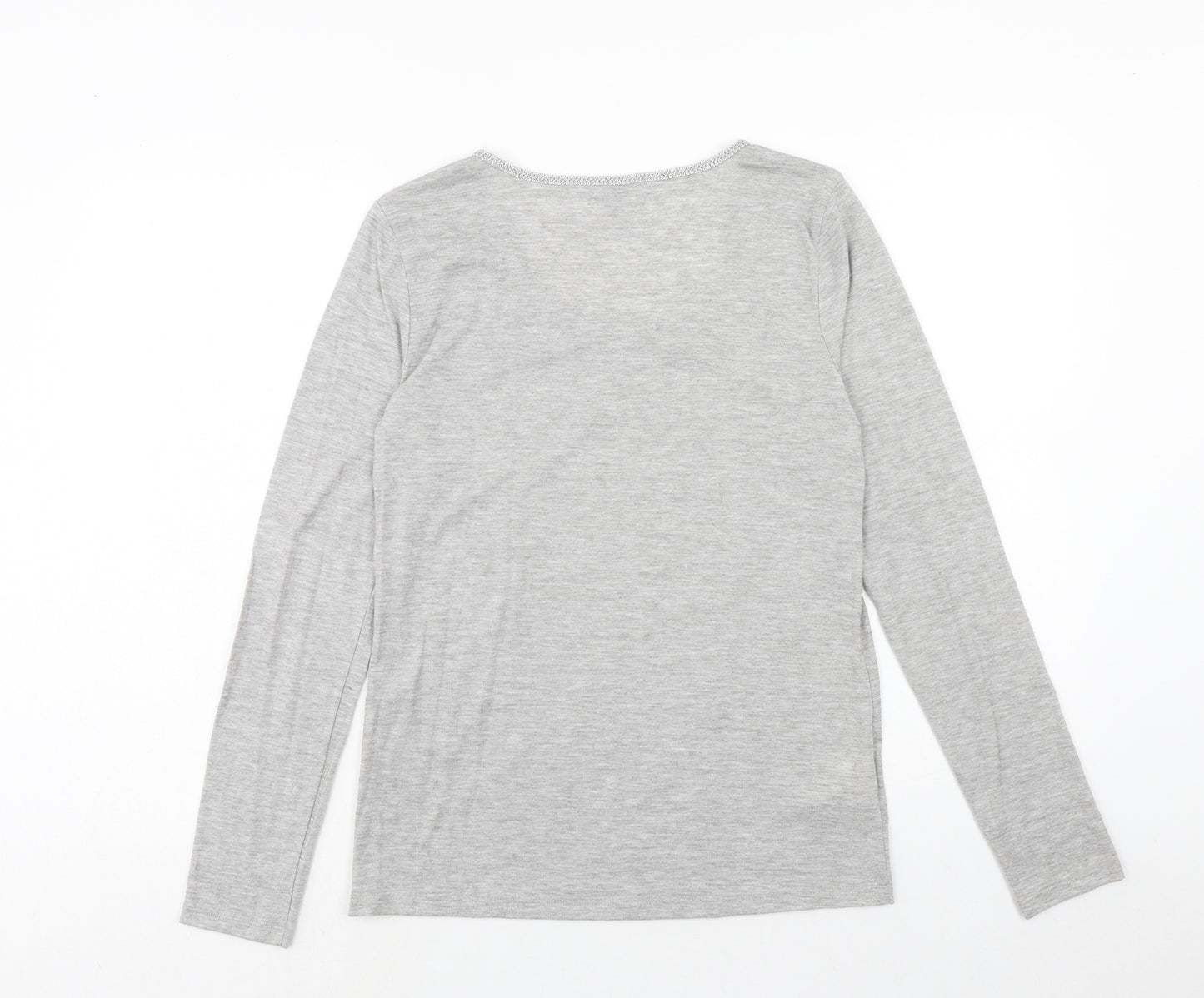 Ann Taylor Womens Grey Polyester Basic T-Shirt Size M Round Neck