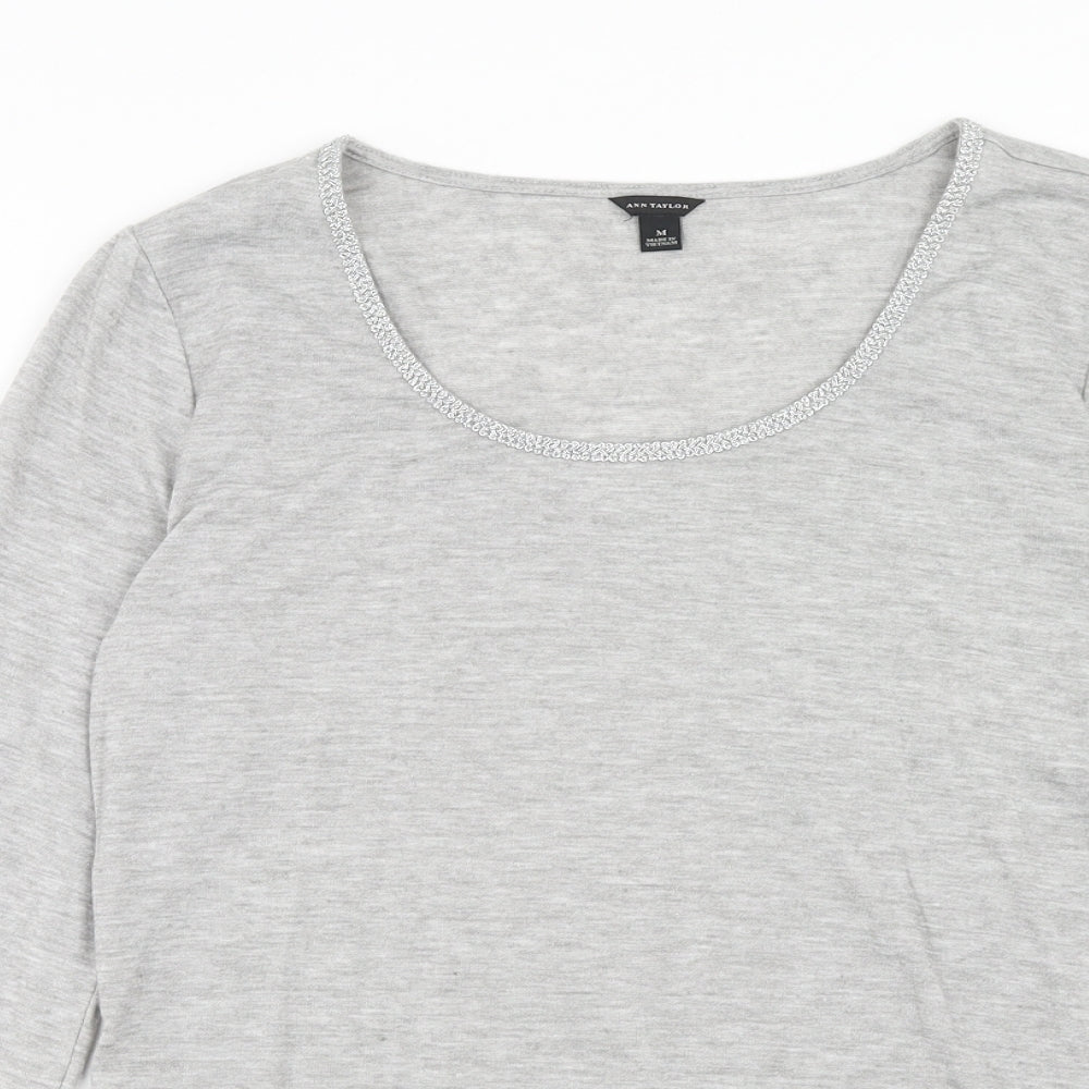 Ann Taylor Womens Grey Polyester Basic T-Shirt Size M Round Neck