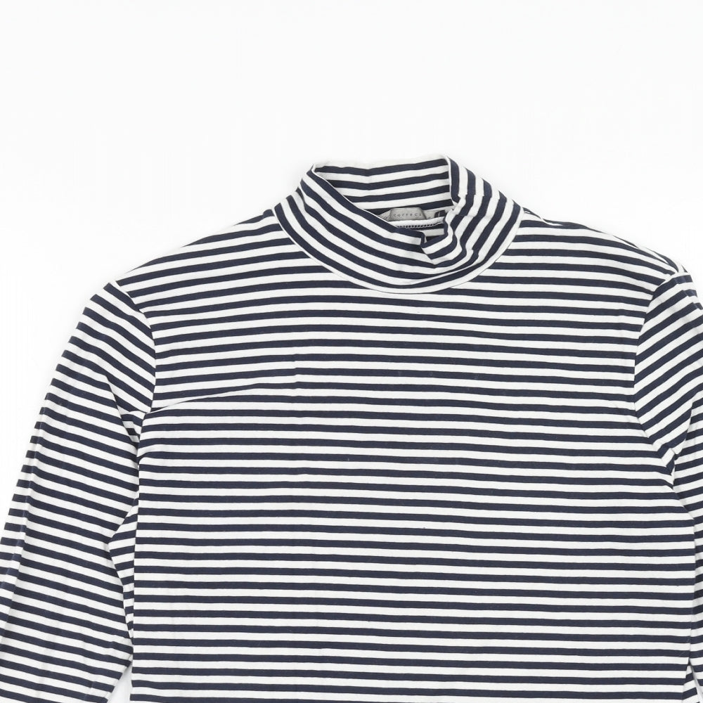 Marks and Spencer Womens Blue Striped Cotton Basic T-Shirt Size 14 Mock Neck