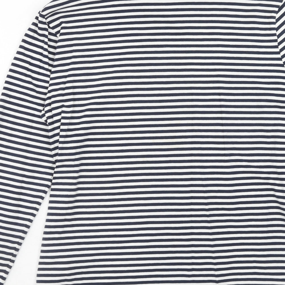 Marks and Spencer Womens Blue Striped Cotton Basic T-Shirt Size 14 Mock Neck