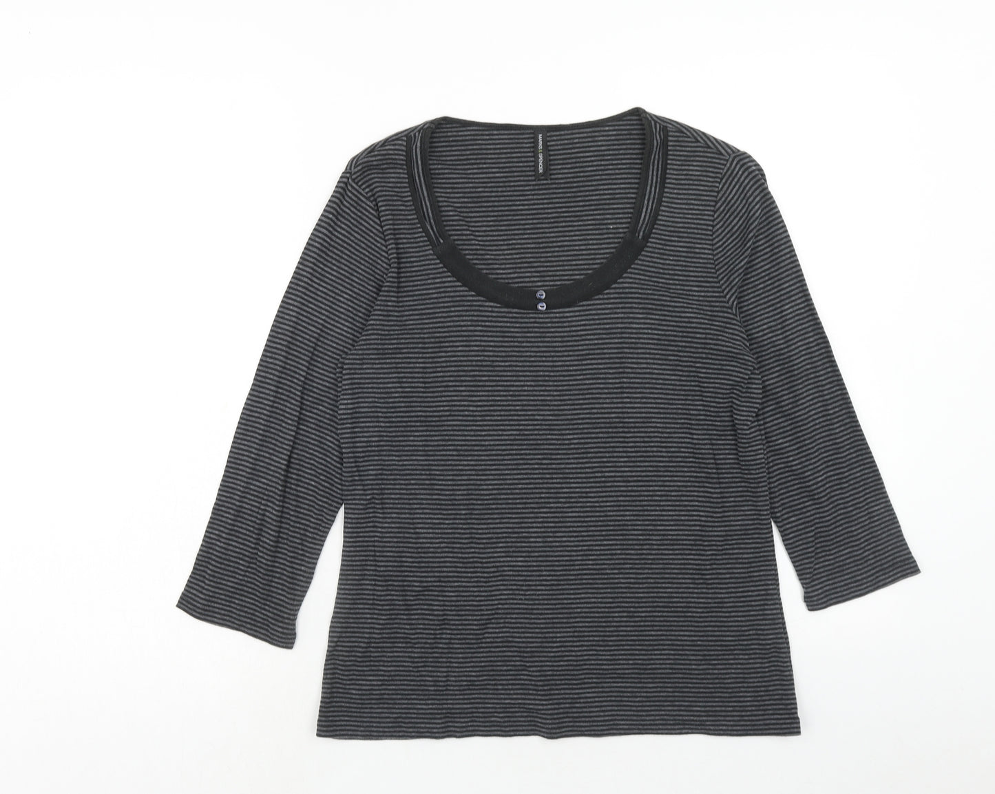 Marks and Spencer Womens Grey Striped Cotton Basic T-Shirt Size 14 Scoop Neck