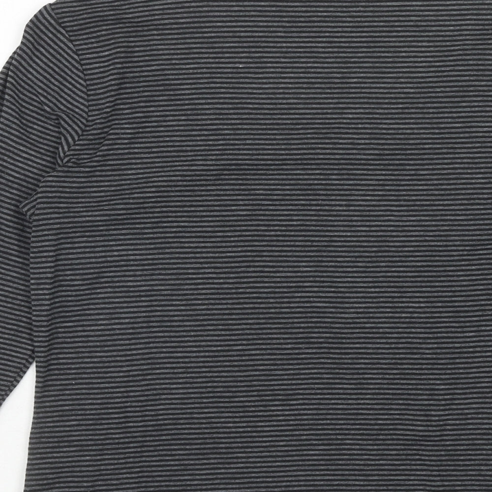 Marks and Spencer Womens Grey Striped Cotton Basic T-Shirt Size 14 Scoop Neck
