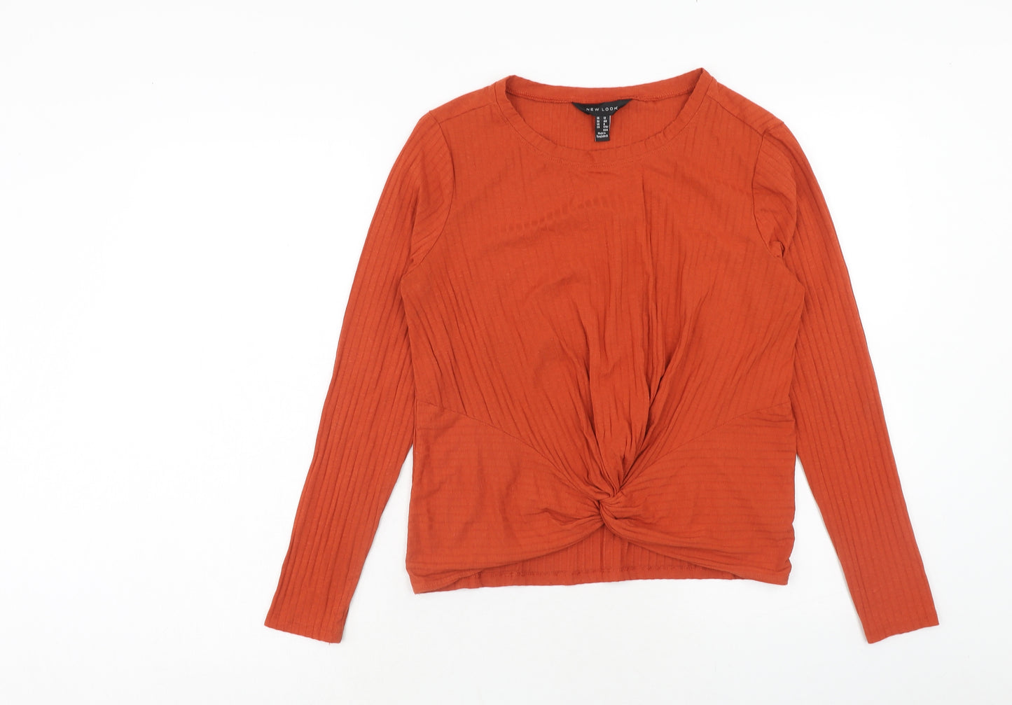 New Look Womens Orange Polyester Basic T-Shirt Size 12 Round Neck - Knot Front