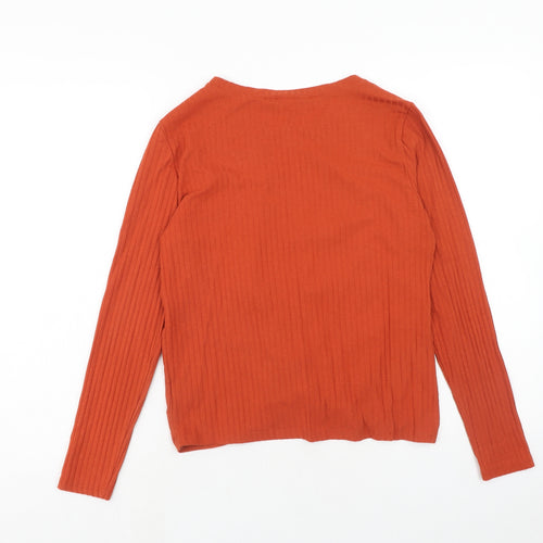 New Look Womens Orange Polyester Basic T-Shirt Size 12 Round Neck - Knot Front