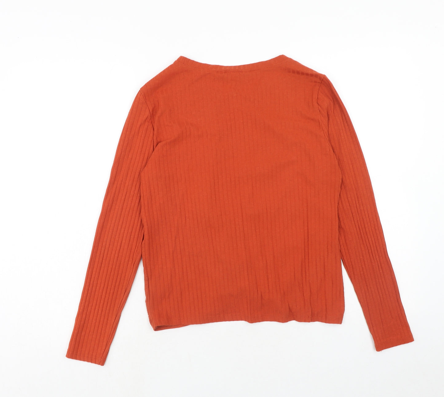 New Look Womens Orange Polyester Basic T-Shirt Size 12 Round Neck - Knot Front