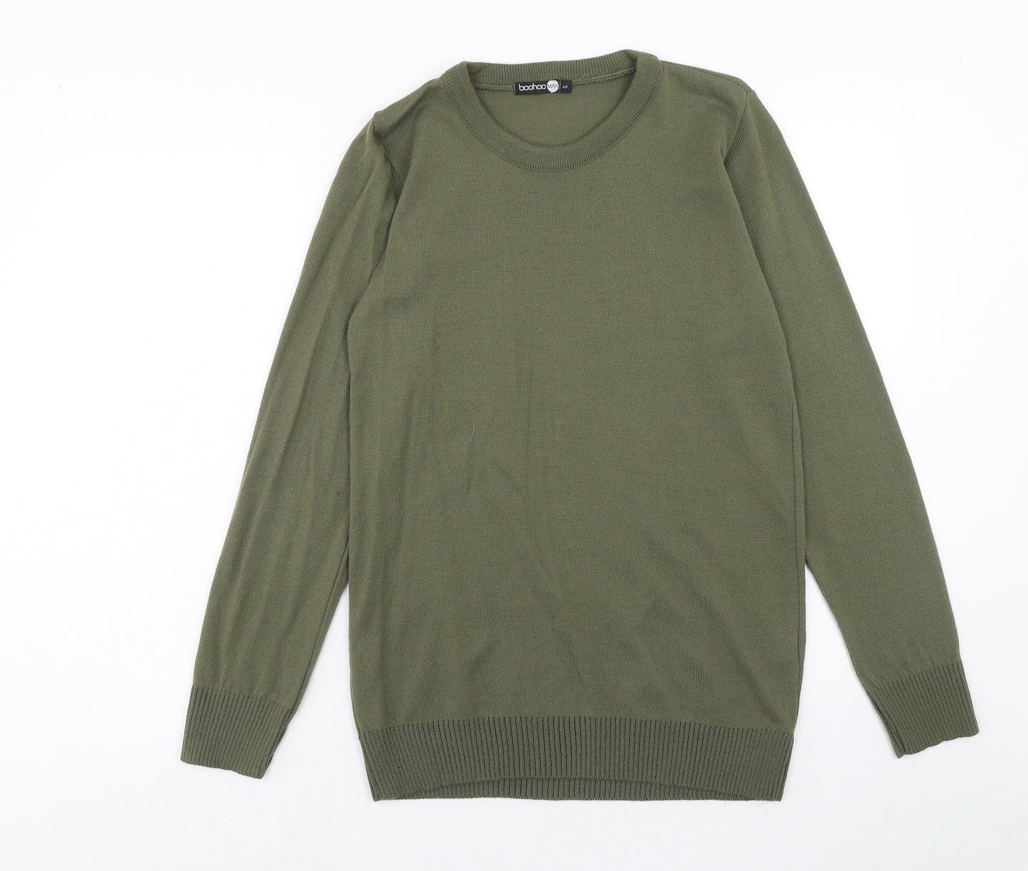 Boohoo Mens Green Round Neck Acrylic Pullover Jumper Size S Long Sleeve
