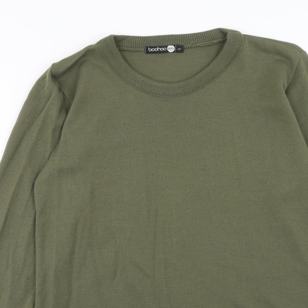 Boohoo Mens Green Round Neck Acrylic Pullover Jumper Size S Long Sleeve