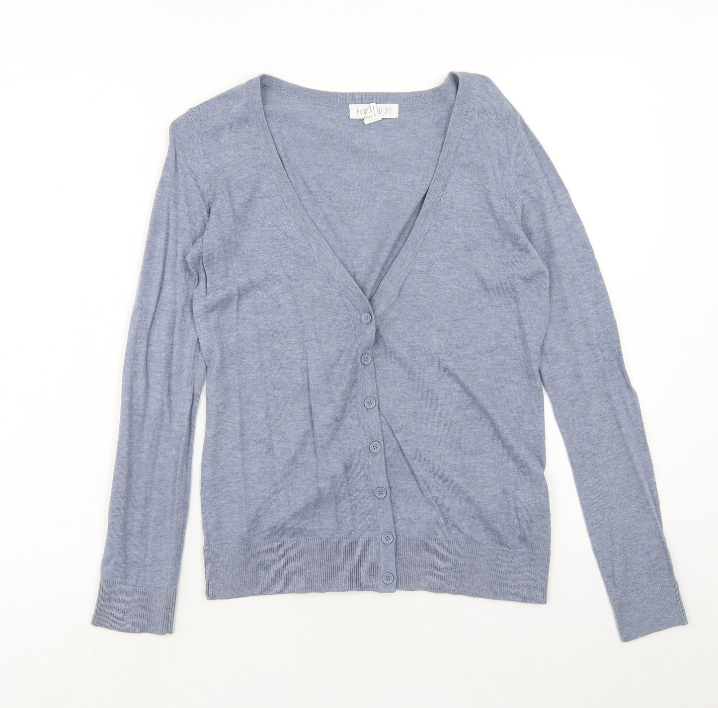 FOREVER 21 Womens Blue V-Neck Cotton Cardigan Jumper Size S