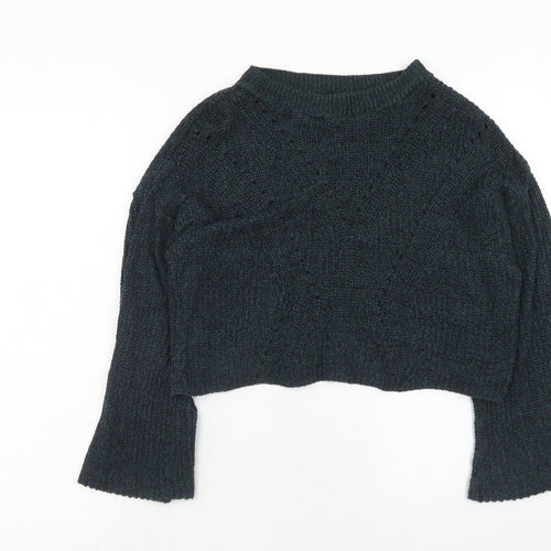 Alya Womens Green Round Neck Acrylic Pullover Jumper Size M