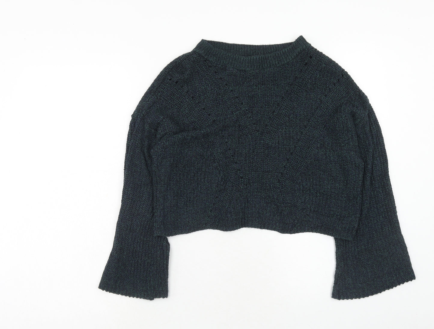 Alya Womens Green Round Neck Acrylic Pullover Jumper Size M