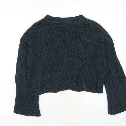 Alya Womens Green Round Neck Acrylic Pullover Jumper Size M