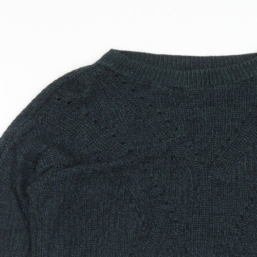 Alya Womens Green Round Neck Acrylic Pullover Jumper Size M