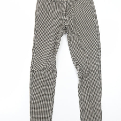 Preworn Womens Brown Geometric Viscose Trousers Size 8 Regular Zip - Houndstooth Pattern