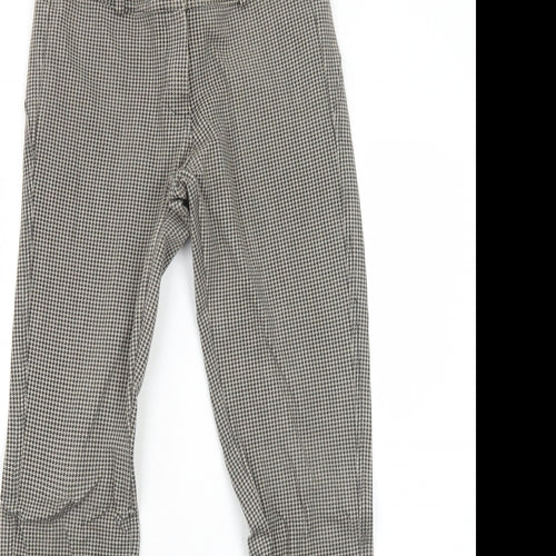 Preworn Womens Brown Geometric Viscose Trousers Size 8 Regular Zip - Houndstooth Pattern