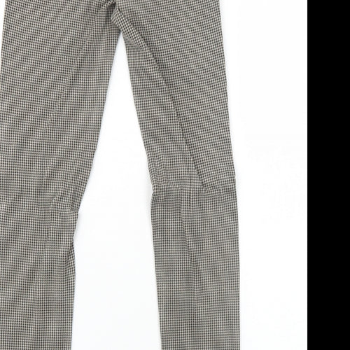 Preworn Womens Brown Geometric Viscose Trousers Size 8 Regular Zip - Houndstooth Pattern
