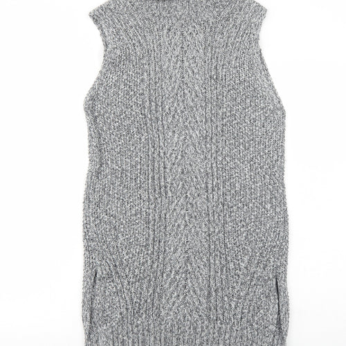 M&Co Womens Grey Acrylic Jumper Dress Size 12 Roll Neck Pullover