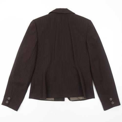 TU Womens Brown Pinstripe Polyester Jacket Blazer Size 14