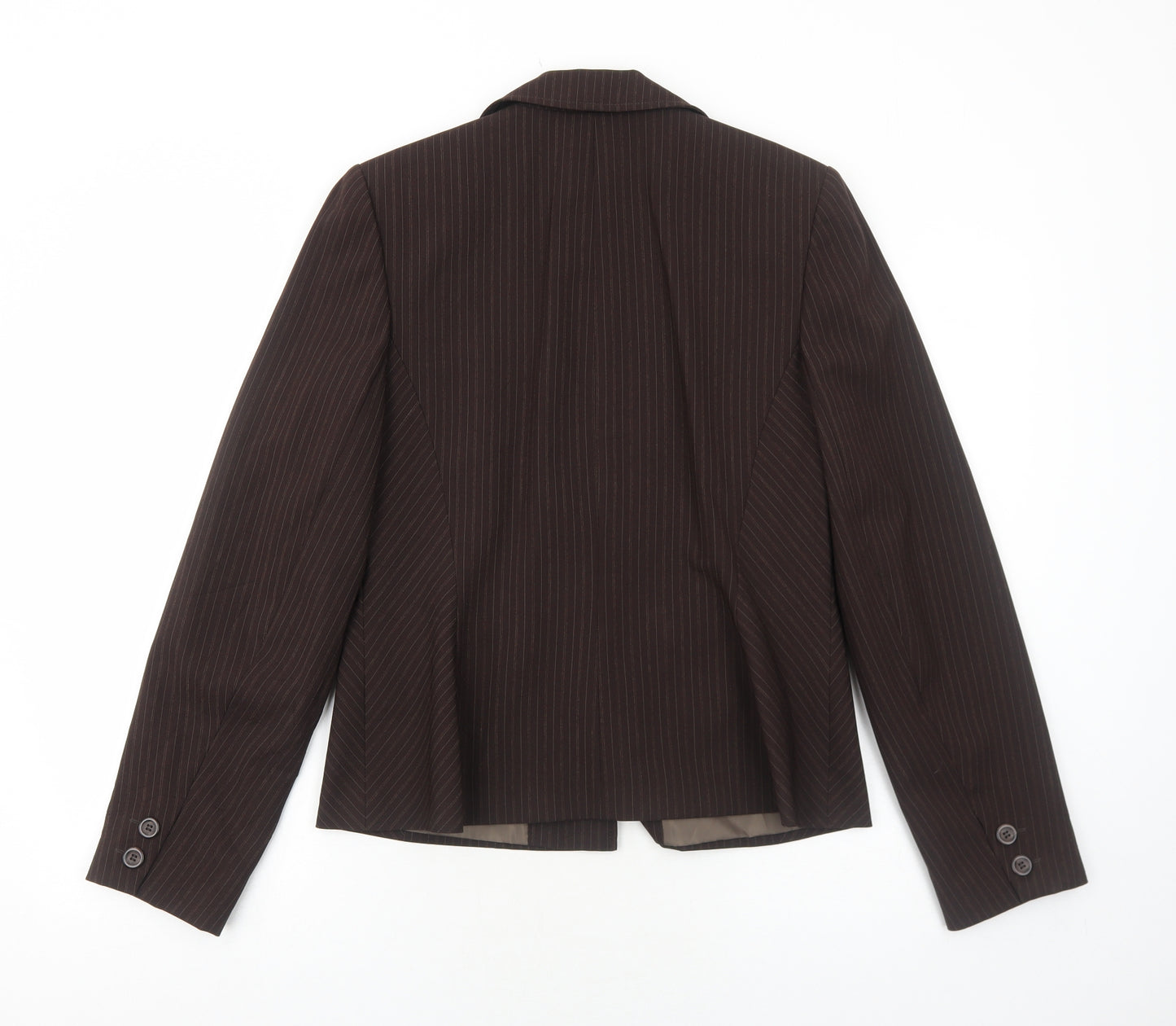 TU Womens Brown Pinstripe Polyester Jacket Blazer Size 14