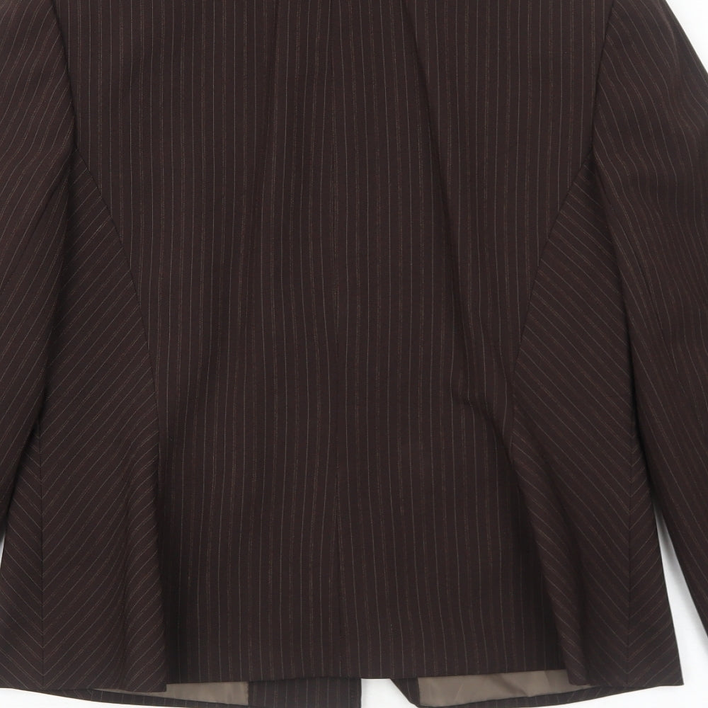 TU Womens Brown Pinstripe Polyester Jacket Blazer Size 14