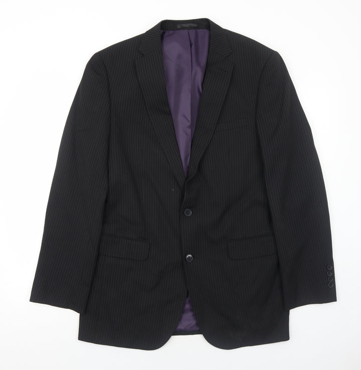 Taylor & Wright Mens Black Striped Polyester Jacket Suit Jacket Size 40 Regular