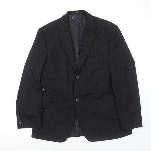 George Mens Black Striped Polyester Jacket Blazer Size 40 Regular