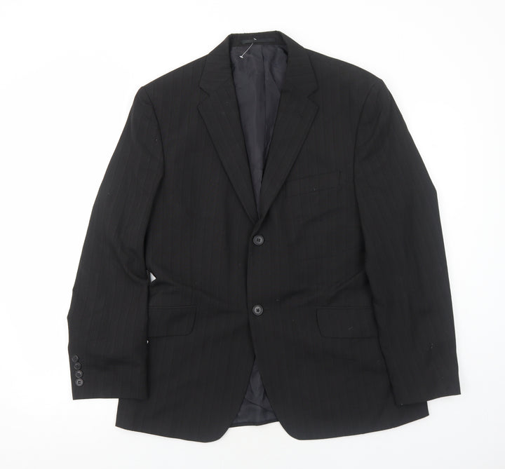 George Mens Black Striped Polyester Jacket Blazer Size 40 Regular
