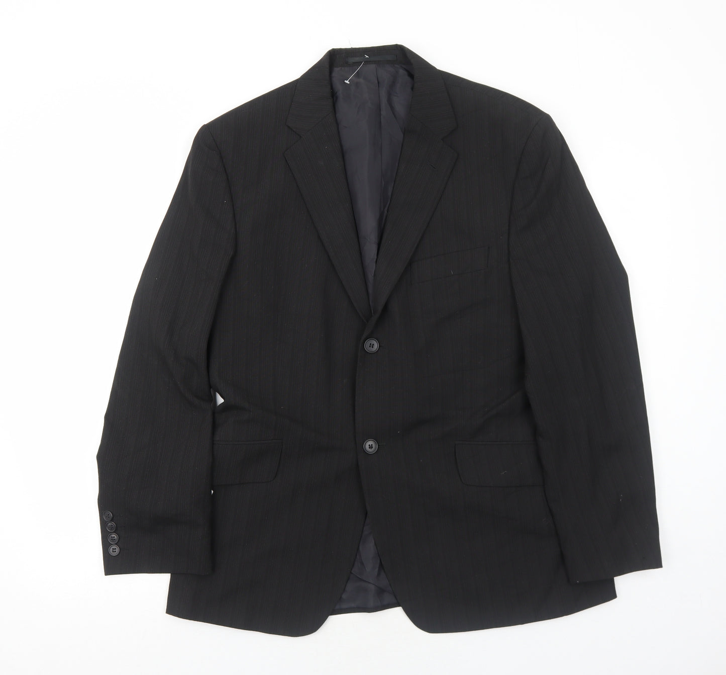 George Mens Black Striped Polyester Jacket Blazer Size 40 Regular