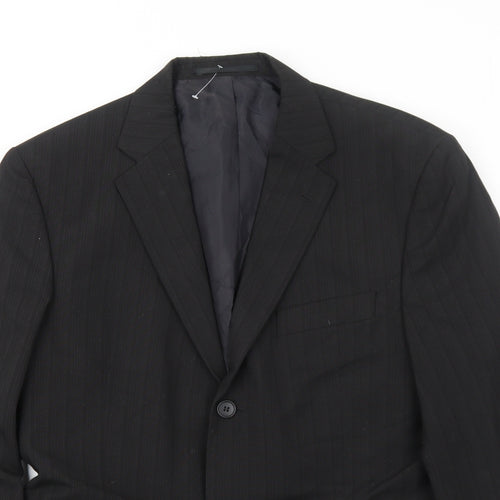 George Mens Black Striped Polyester Jacket Blazer Size 40 Regular