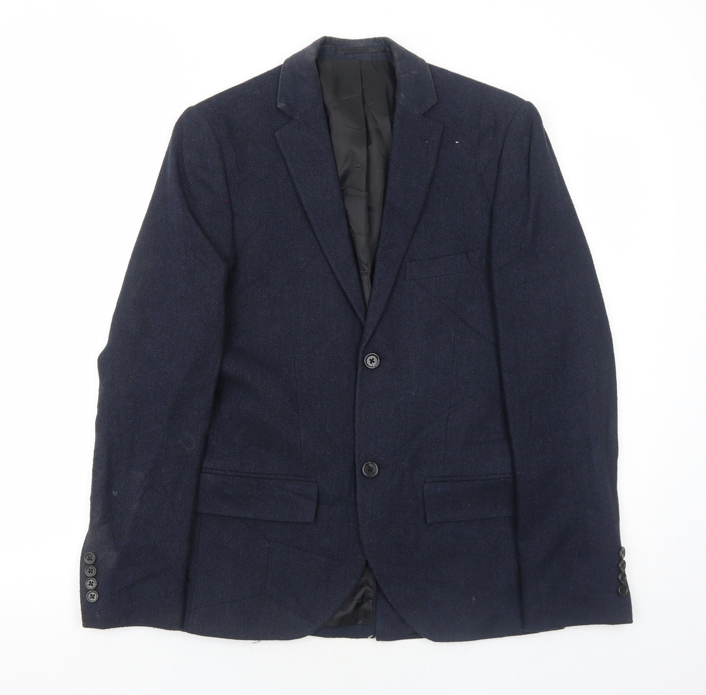 Topman Mens Blue Polyester Jacket Suit Jacket Size 34 Regular