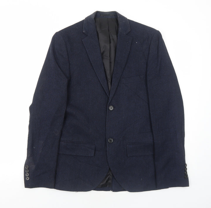 Topman Mens Blue Polyester Jacket Suit Jacket Size 34 Regular