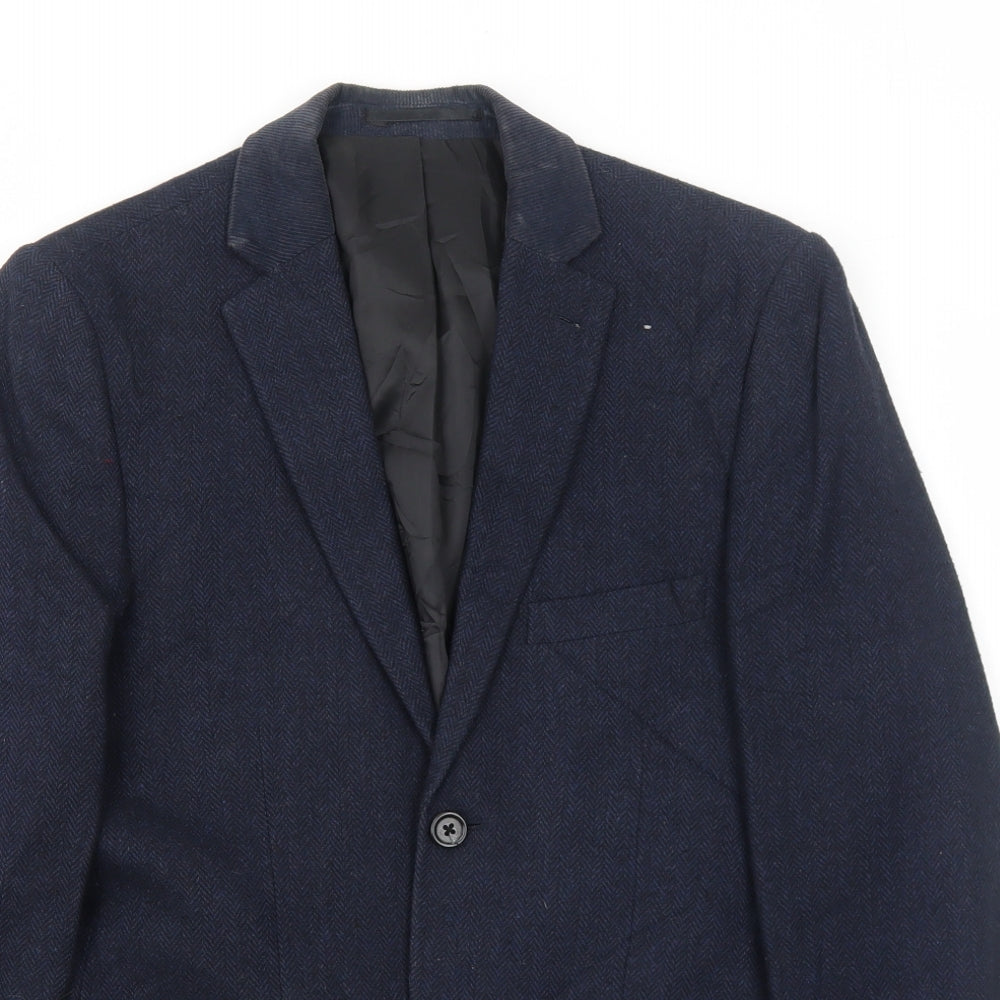 Topman Mens Blue Polyester Jacket Suit Jacket Size 34 Regular
