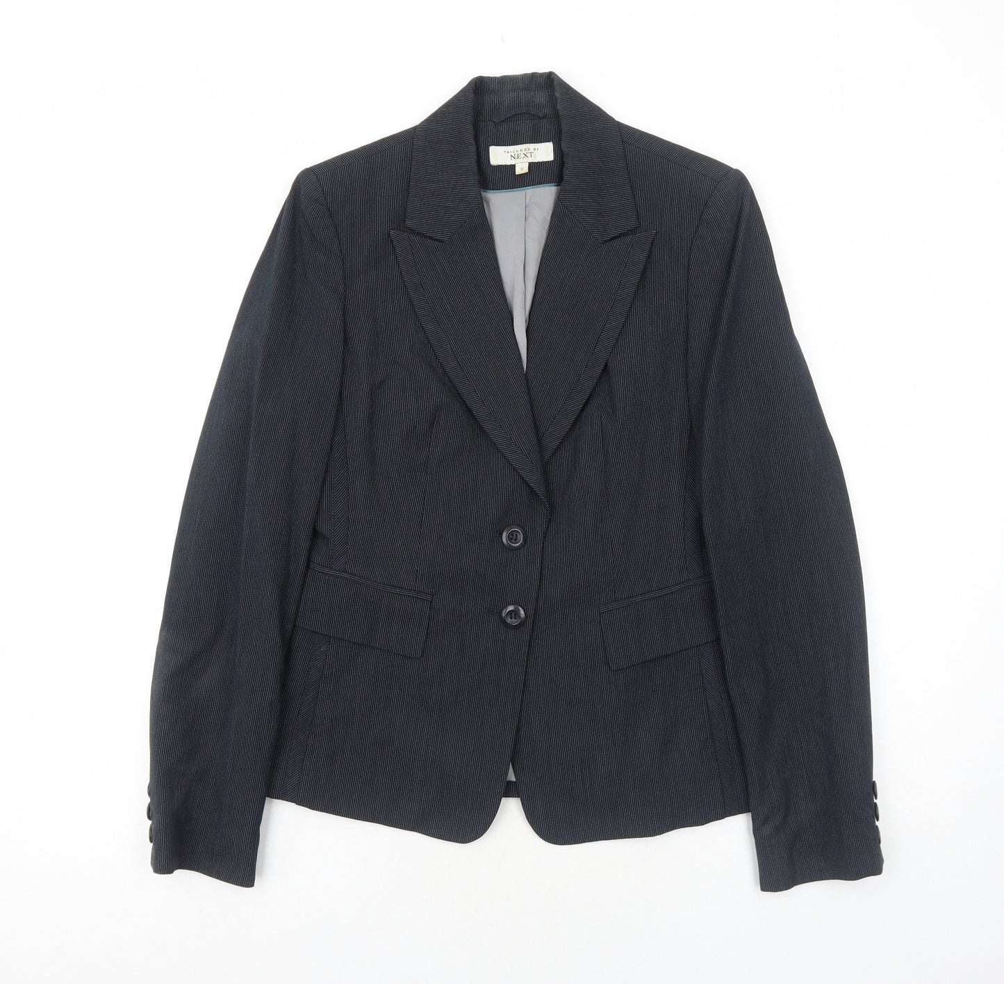 NEXT Womens Black Pinstripe Polyester Jacket Blazer Size 12