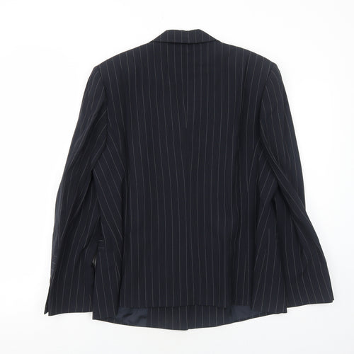 EUGEN KLEIN Womens Black Striped Polyester Jacket Blazer Size 16