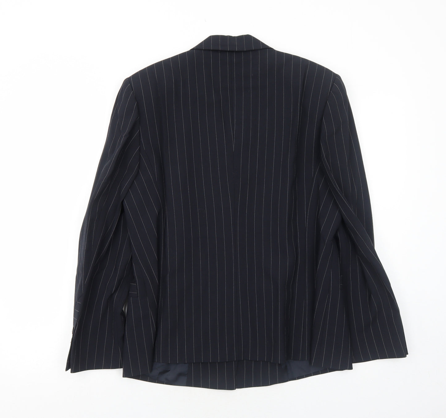 EUGEN KLEIN Womens Black Striped Polyester Jacket Blazer Size 16