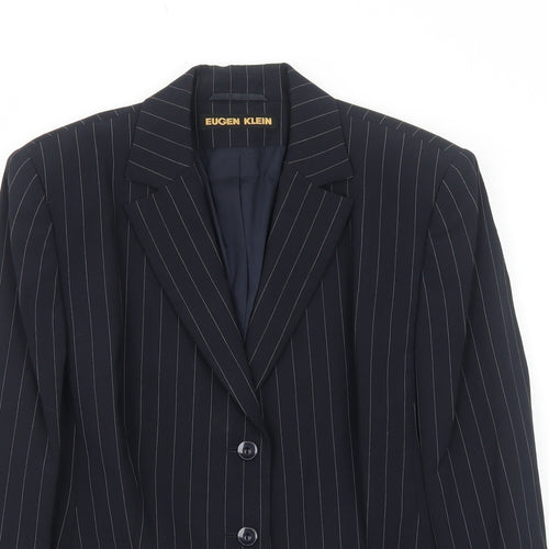 EUGEN KLEIN Womens Black Striped Polyester Jacket Blazer Size 16