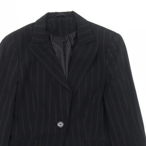Internacionale Womens Black Striped Polyester Jacket Blazer Size 8