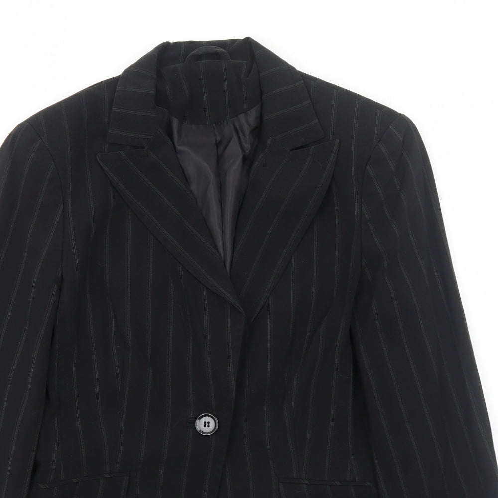 Internacionale Womens Black Striped Polyester Jacket Blazer Size 8