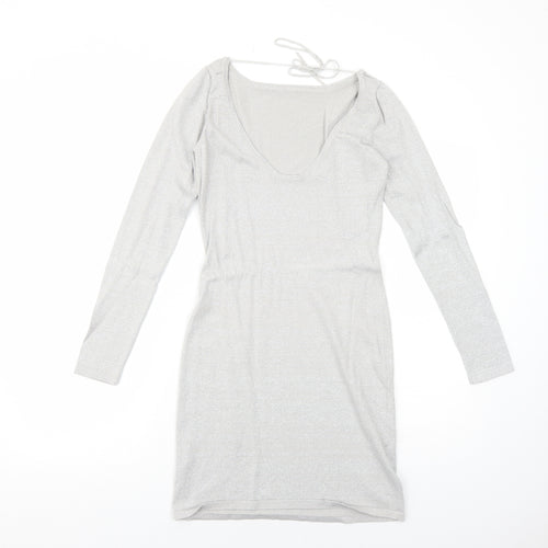 Preworn Womens Silver Polyester A-Line Size M V-Neck Pullover