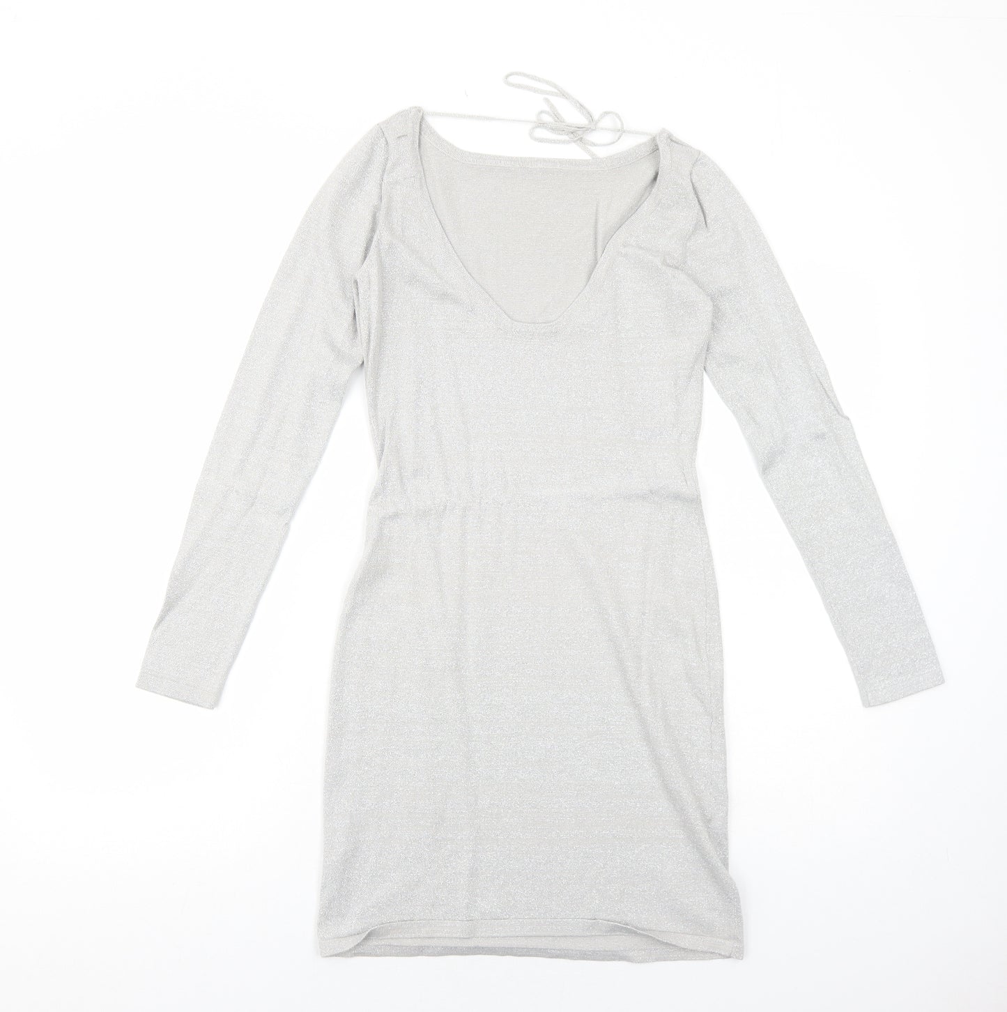 Preworn Womens Silver Polyester A-Line Size M V-Neck Pullover