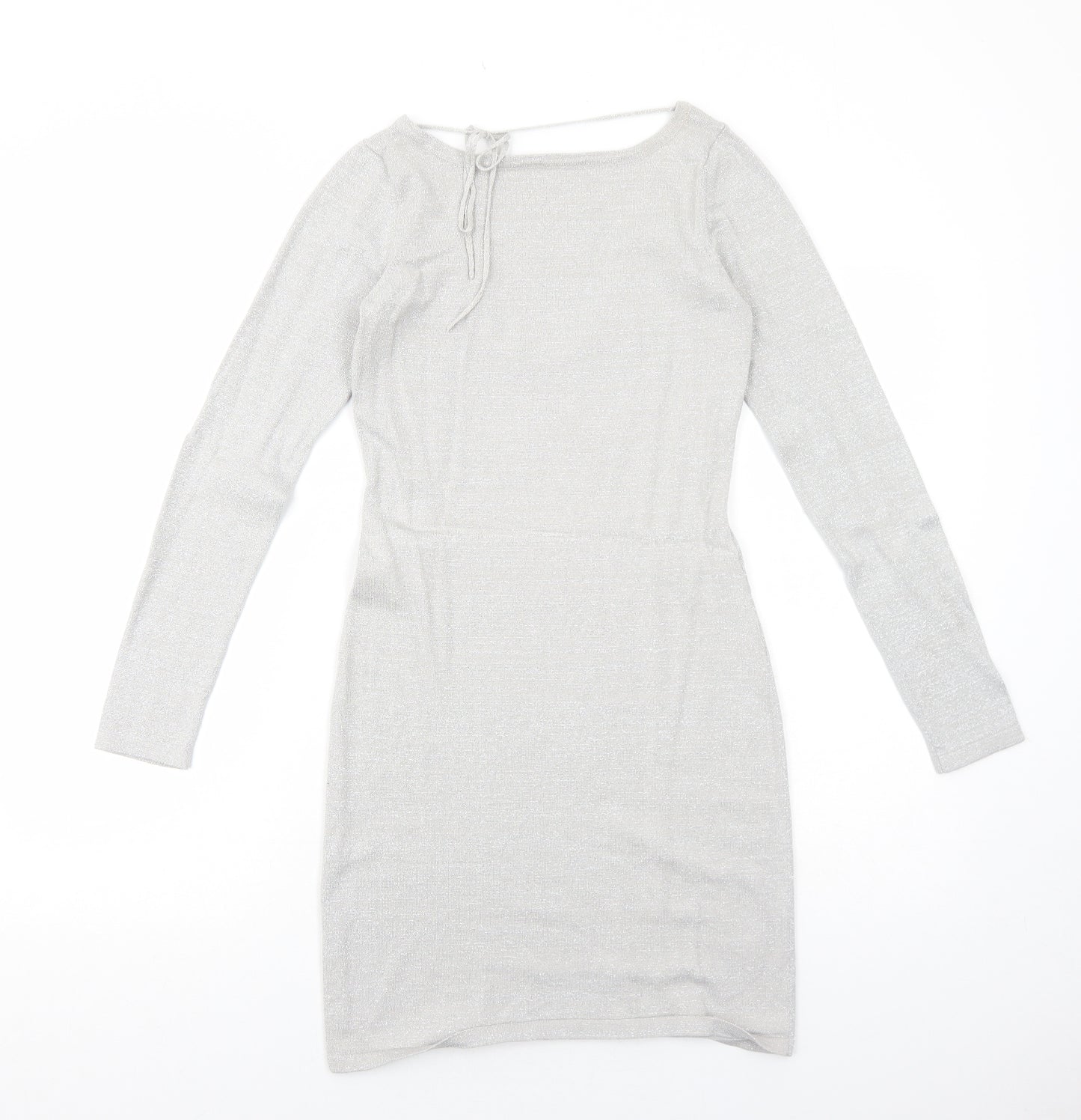 Preworn Womens Silver Polyester A-Line Size M V-Neck Pullover