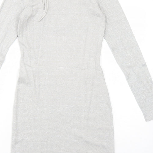 Preworn Womens Silver Polyester A-Line Size M V-Neck Pullover