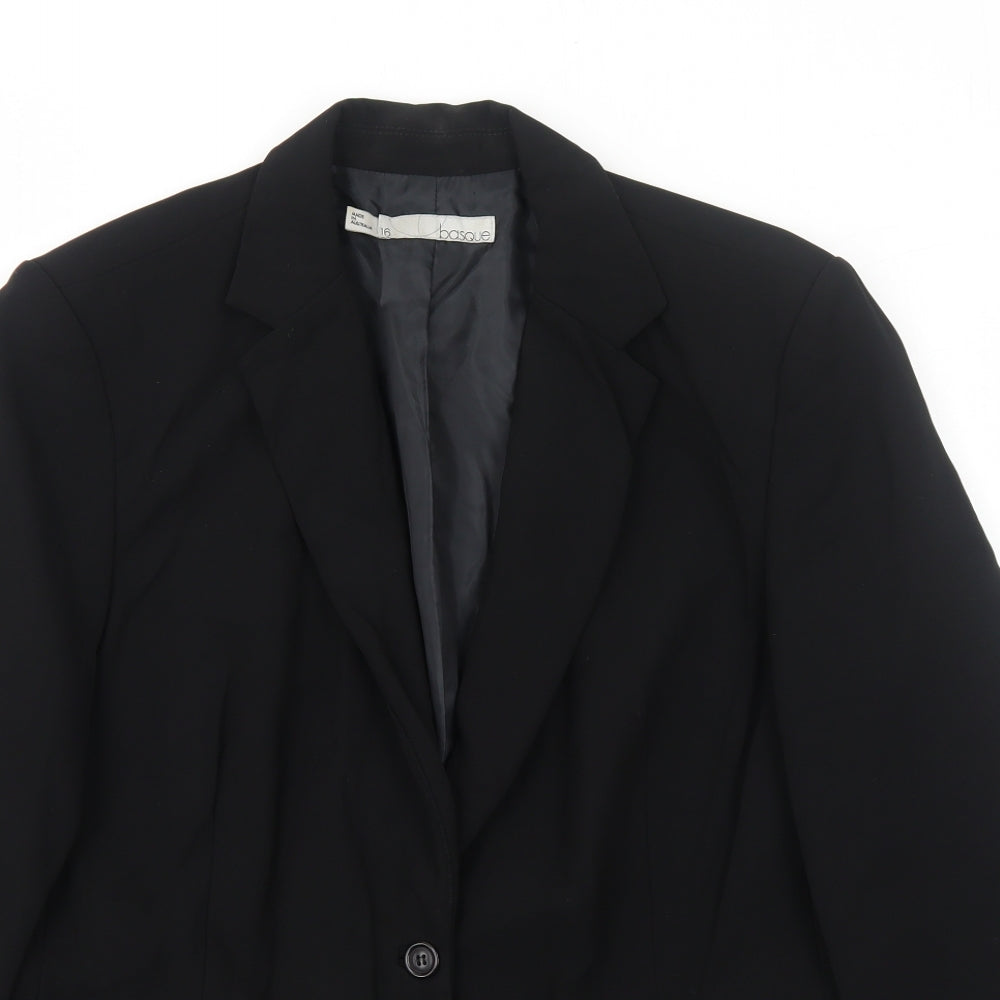 Basque Womens Black Polyester Jacket Blazer Size 16