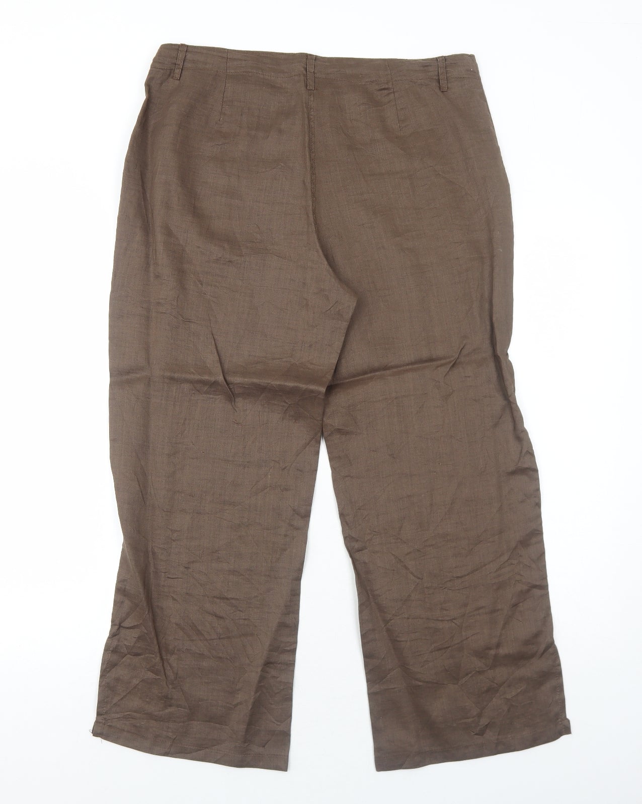 Fran June Womens Brown Floral Linen Trousers Size L Regular Zip